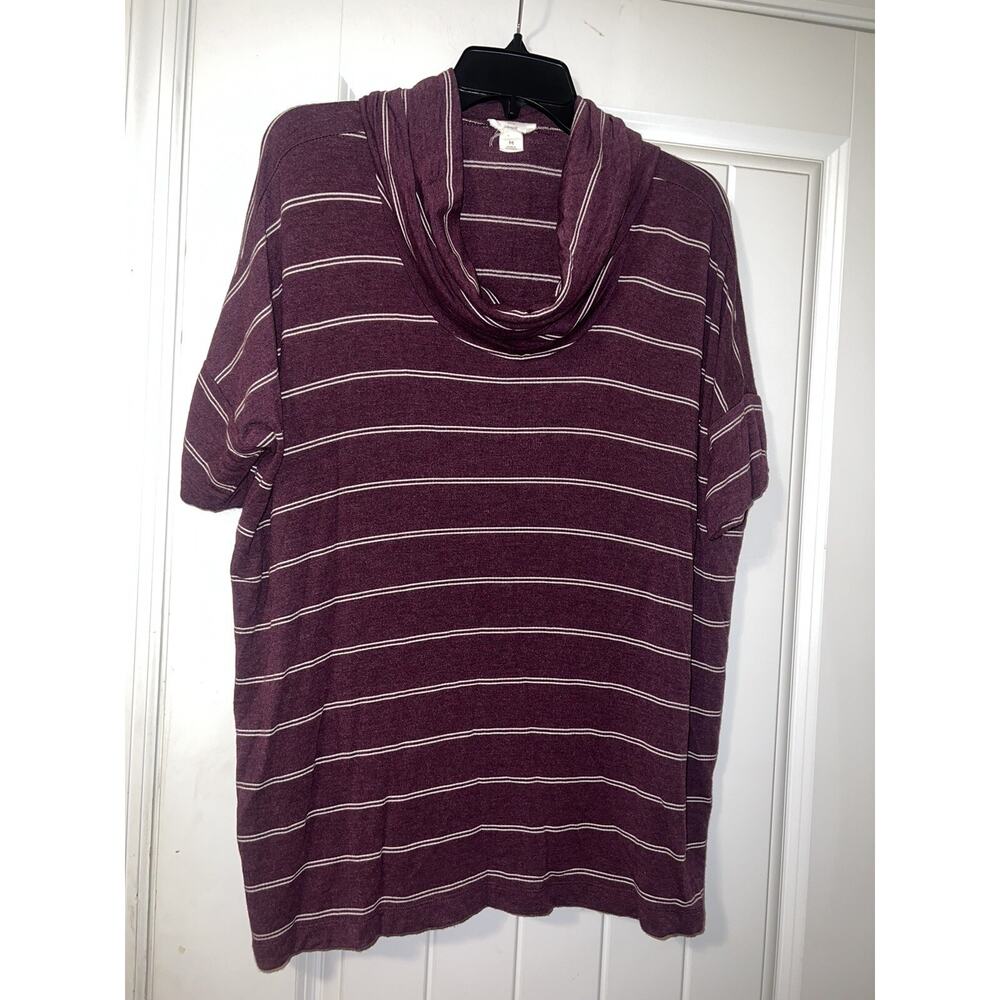 Ann Taylor LOFT lounge blouse scoop neck purple white striped short sleeve MED